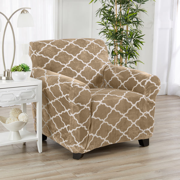 Magnolia Collection velvet plush stretch slipcover at Great Bay Home
