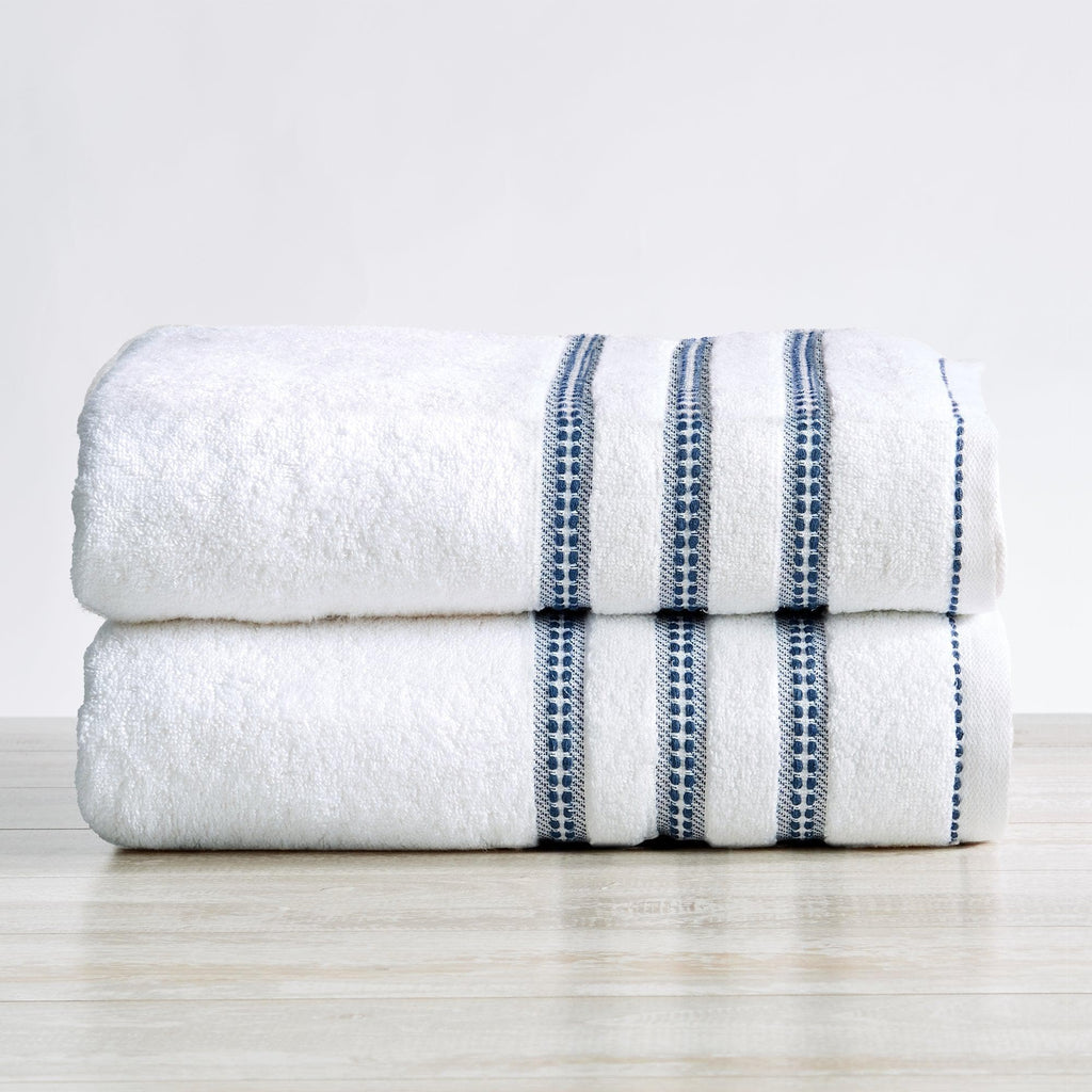 Hastings Home 2-Piece Navy/White Cotton Quick Dry Bath Towel Set