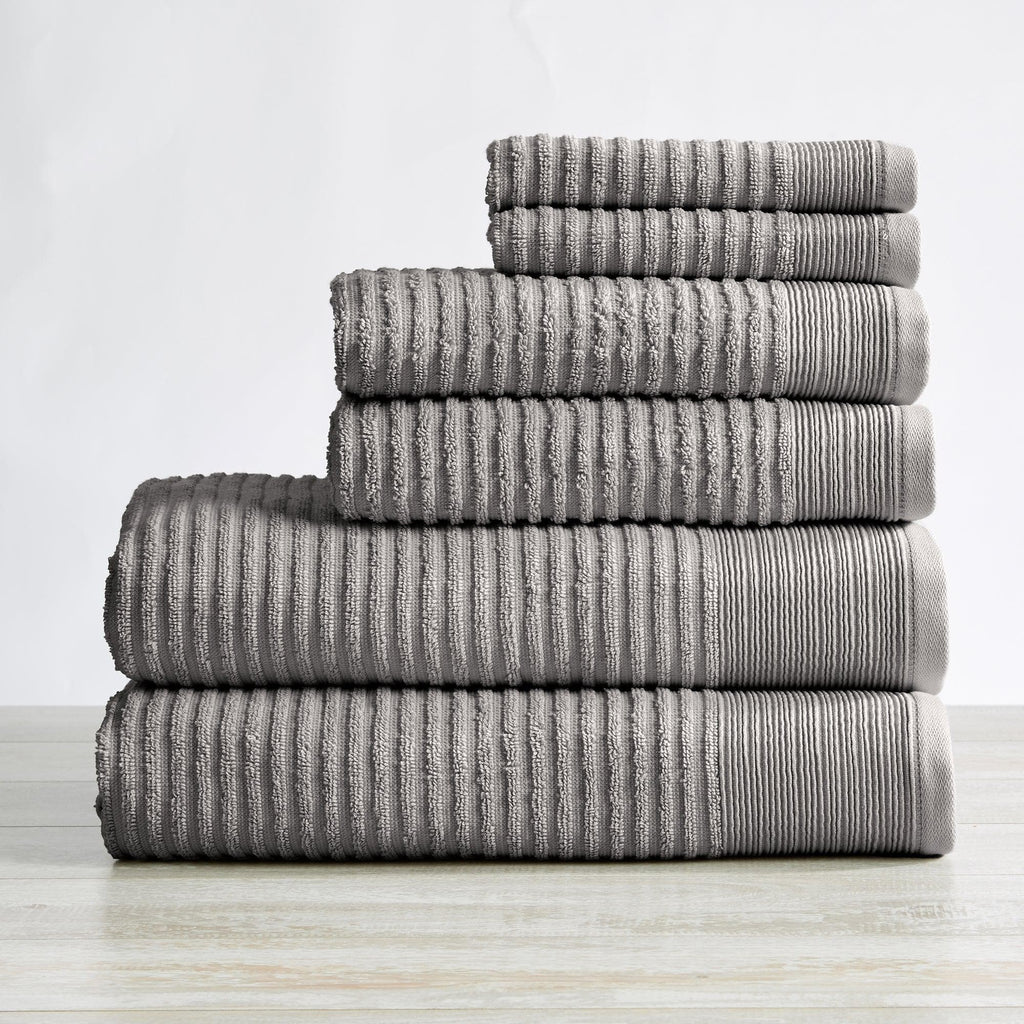   Basics Odor Resistant Textured Bath Towel Set -  6-Pieces, Cotton, Assorted, Dark Grey, 54 L x 30 W : Home & Kitchen