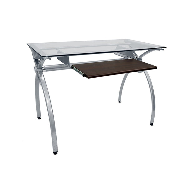 Techni Mobili Contempo Clear Glass Top Computer Desk With Pull Out