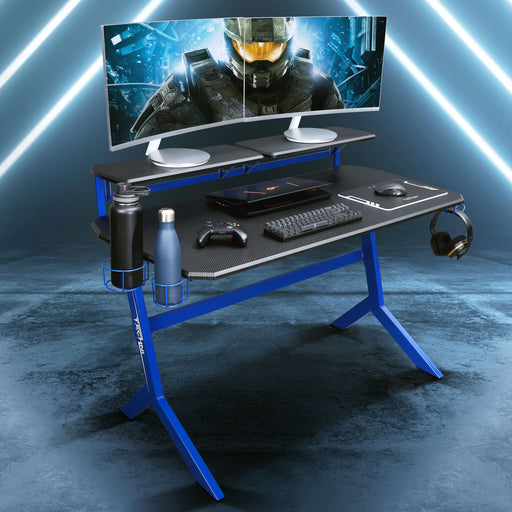 Techni Sport Gaming Desk - Two-Way Computer Desk with Elevated Monitor  Stands, CD Rack, Cup Holder, & Accessories Storage for a Complete Gaming  Setup