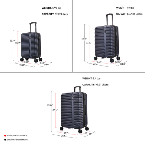 Inusa Ally luggage 3 piece set measurements