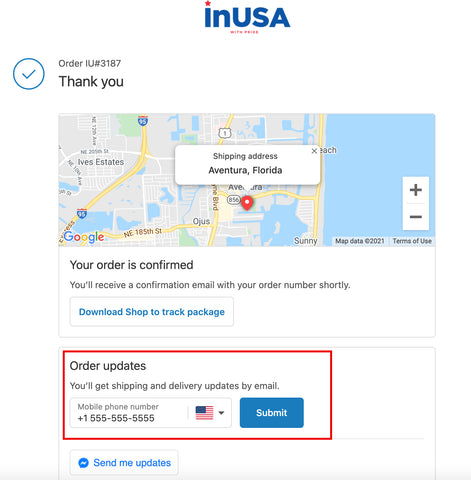Image showing an example of where to enter your phone at checkout for order updates