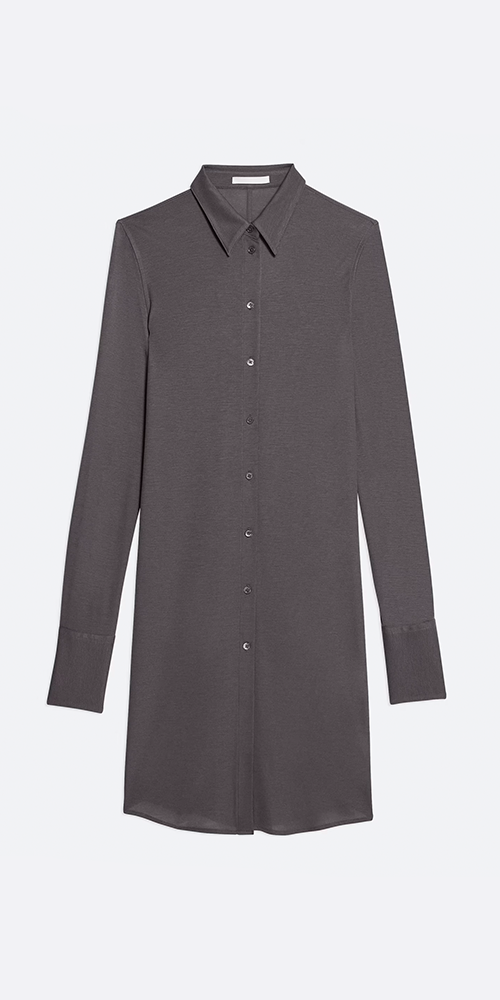 Shop Helmut Lang Ribbed Shirt Dress Graphite