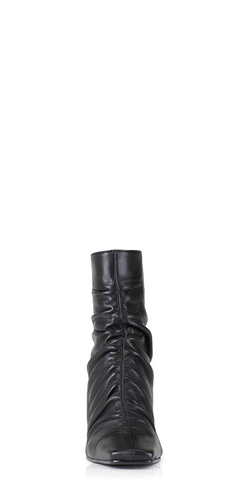 Shirred Leather Ankle Boots