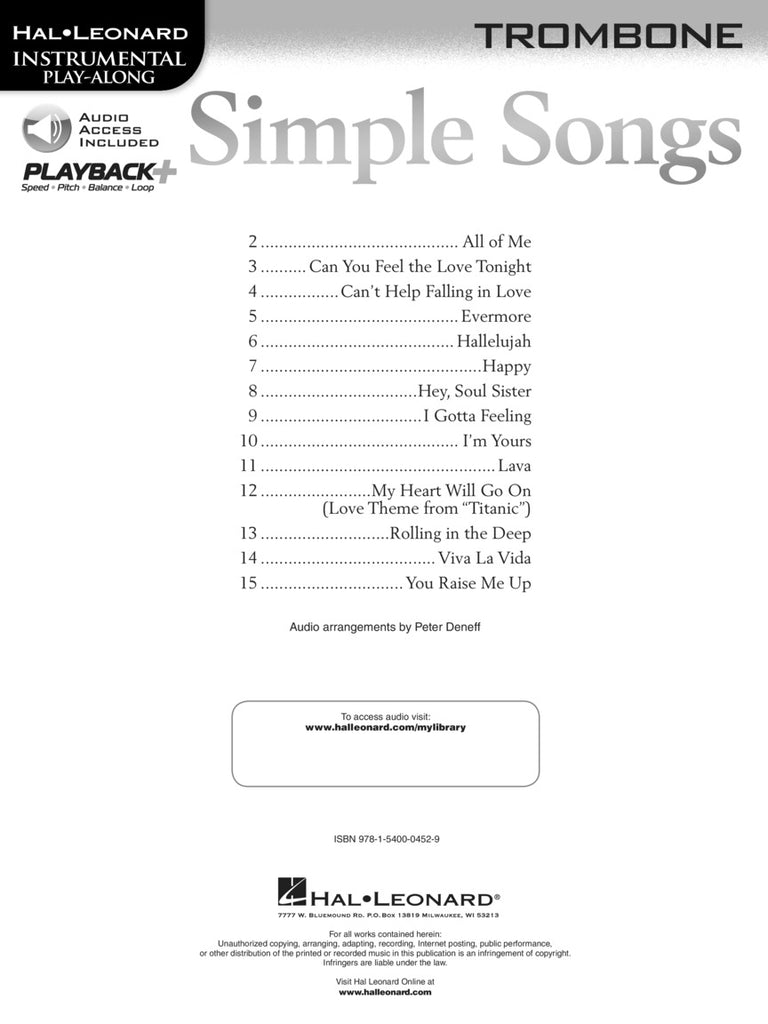 Hal Leonard Instrumental Play-Along - Simple Songs for Trombone – Brick &  Mortar Music