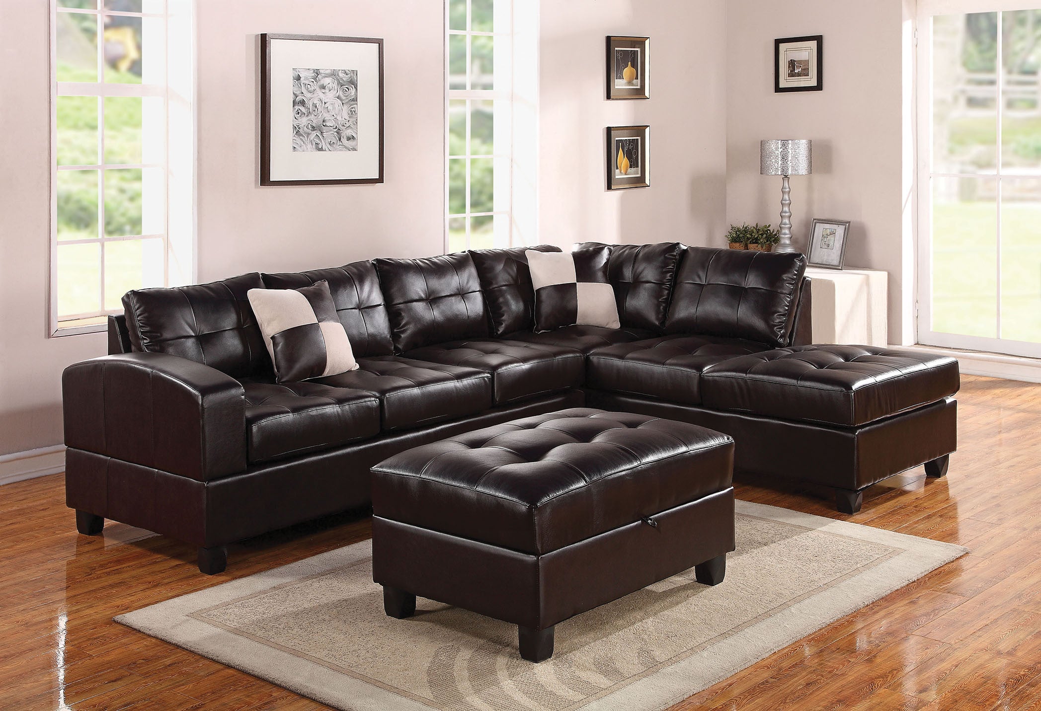 lyssa bonded leather sectional sofa with ottoman