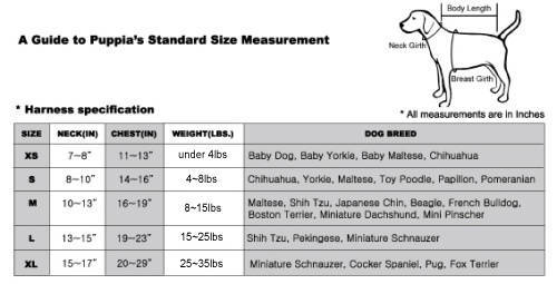 Puppia Dog Harness Size Chart