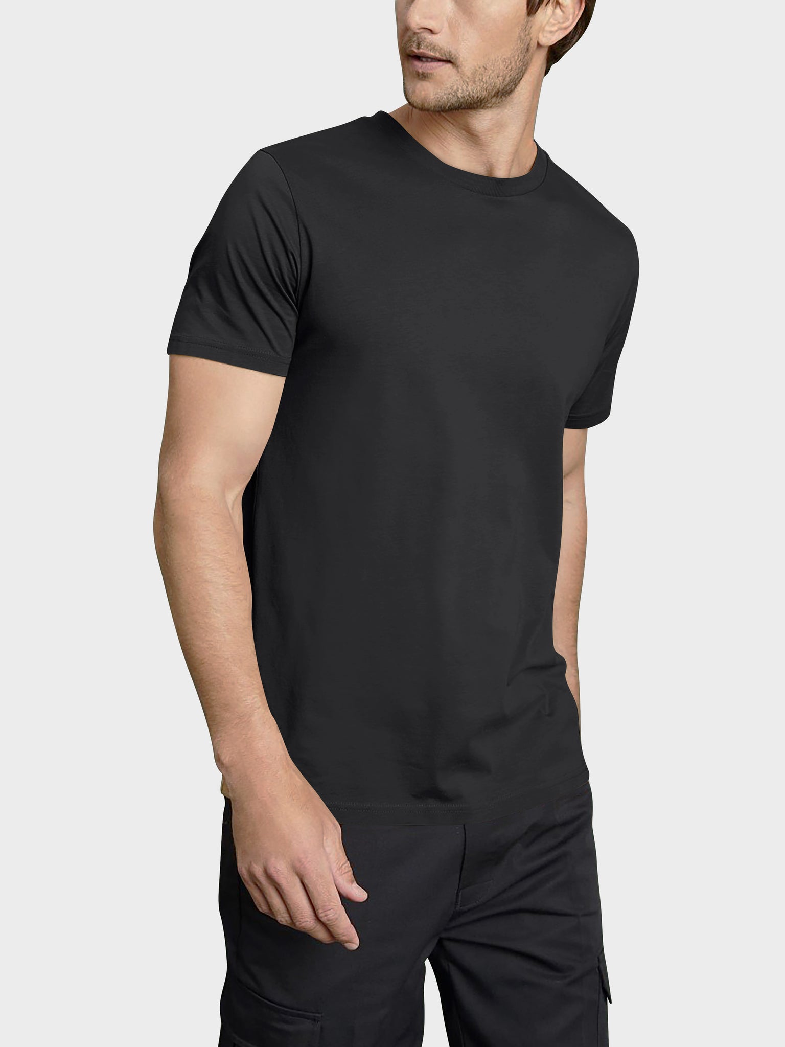 Cathalem Slim Fit T Shirts Men Heavyweight Cotton Short Sleeve Crewneck Tee  Top Tshirts Regular,Black L