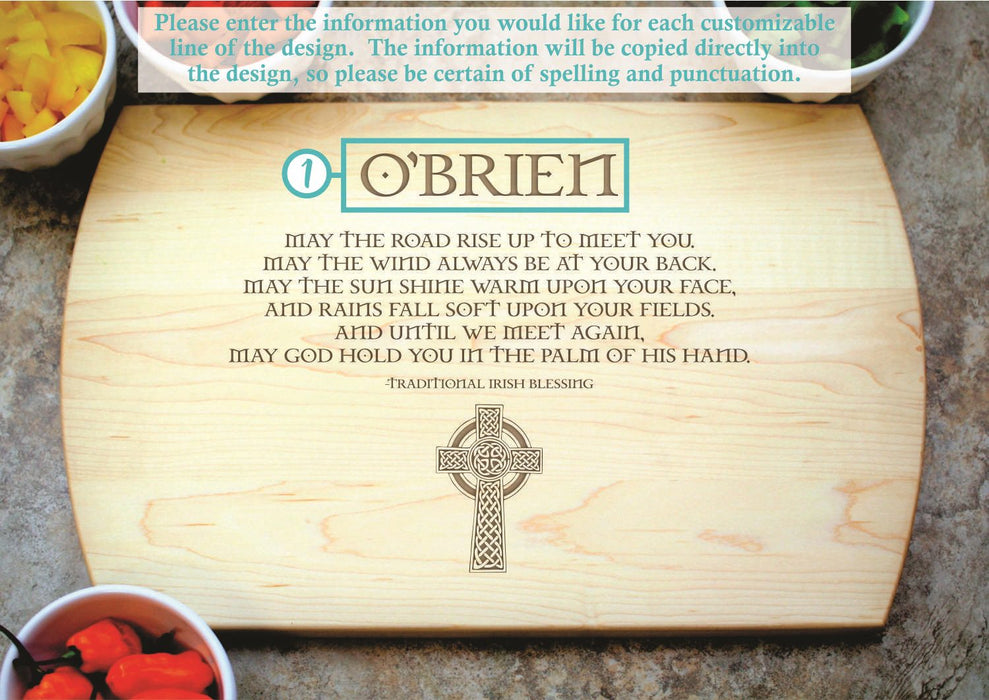 Irish Blessing Personalized Laser Engraved Cutting Board Blue Ridge Mountain Gifts