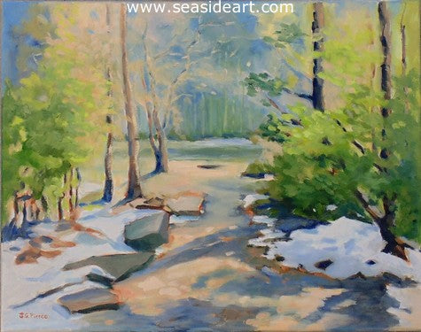 Spring Thaw is an oil painting by Outer Banks artist, Janet Pierce. This is created in an impressionistic style.