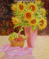 Sunflower Bouquet is an original oil painting by Karin Schaefers. The art is created in an impressionistic style.