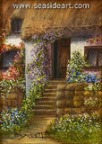 Step into My Cottage a miniature oil painting is by artist, Elizabeth Brown