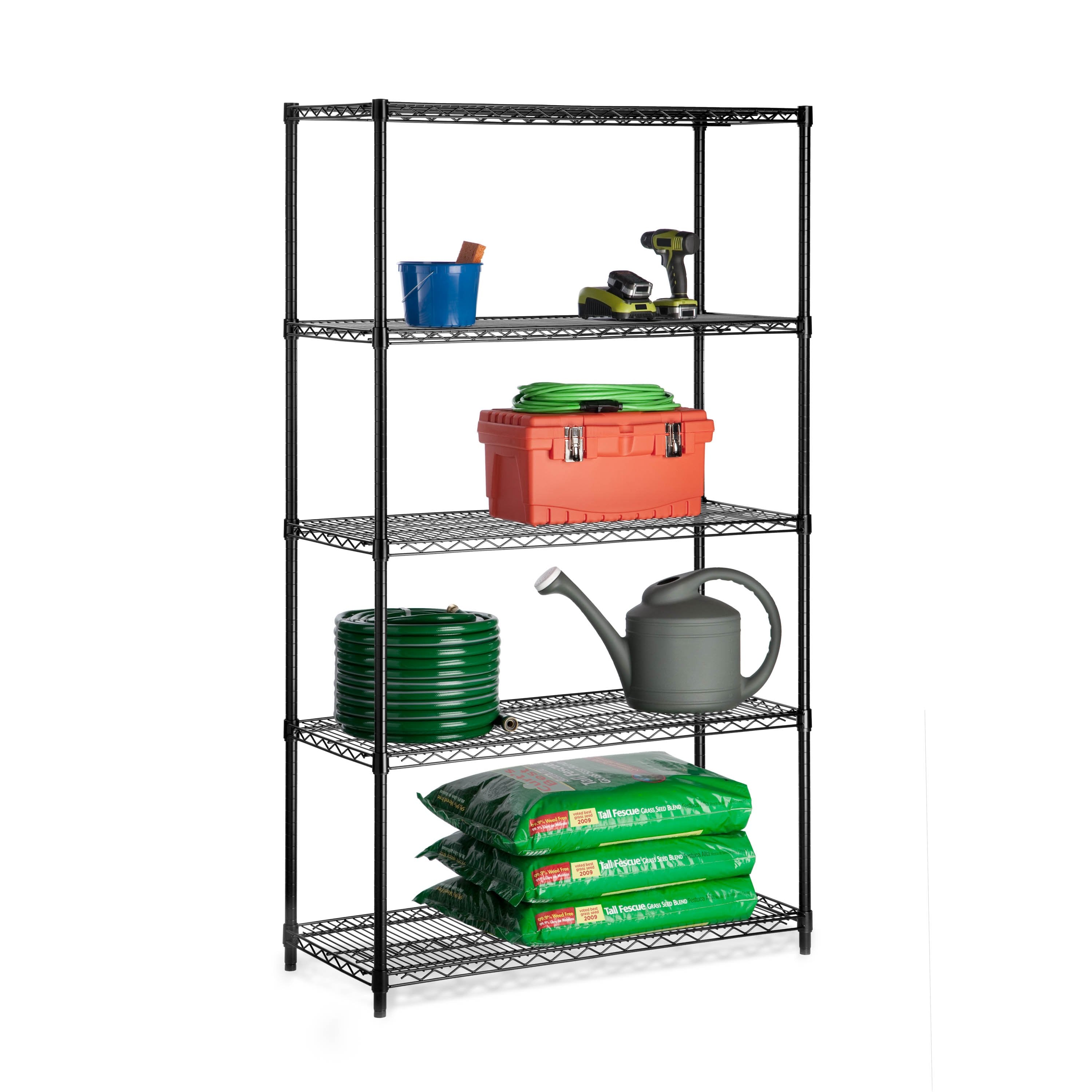 Black 5-Tier Adjustable Shelving Unit with 800-lb Shelf Capacity - honeycando.com product image