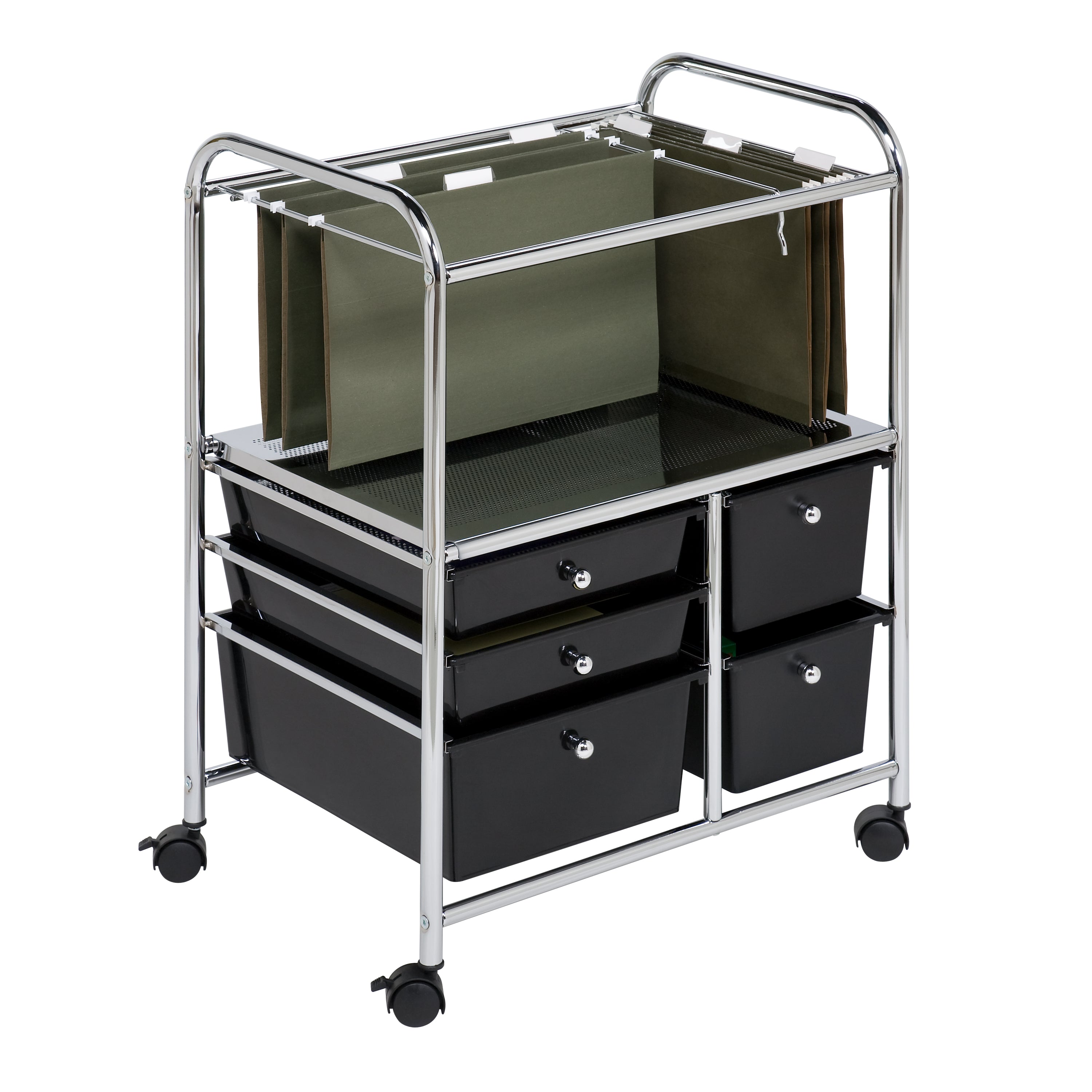 5Drawer Rolling File Cart, Chrome & Black