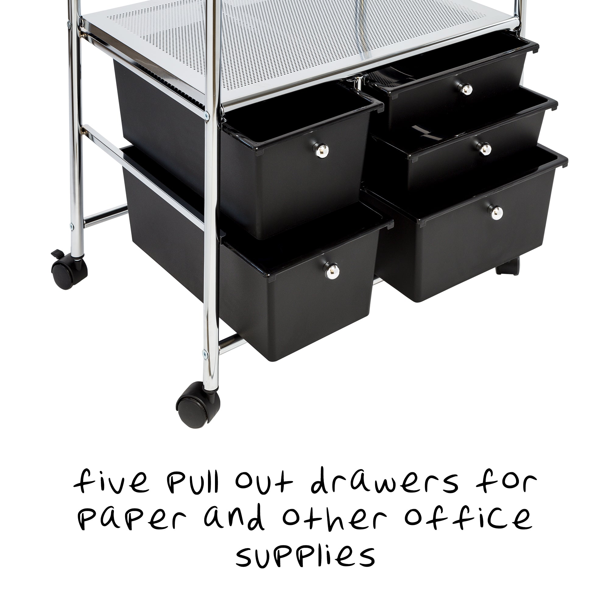 5 Drawer Rolling File Cart Chrome Black