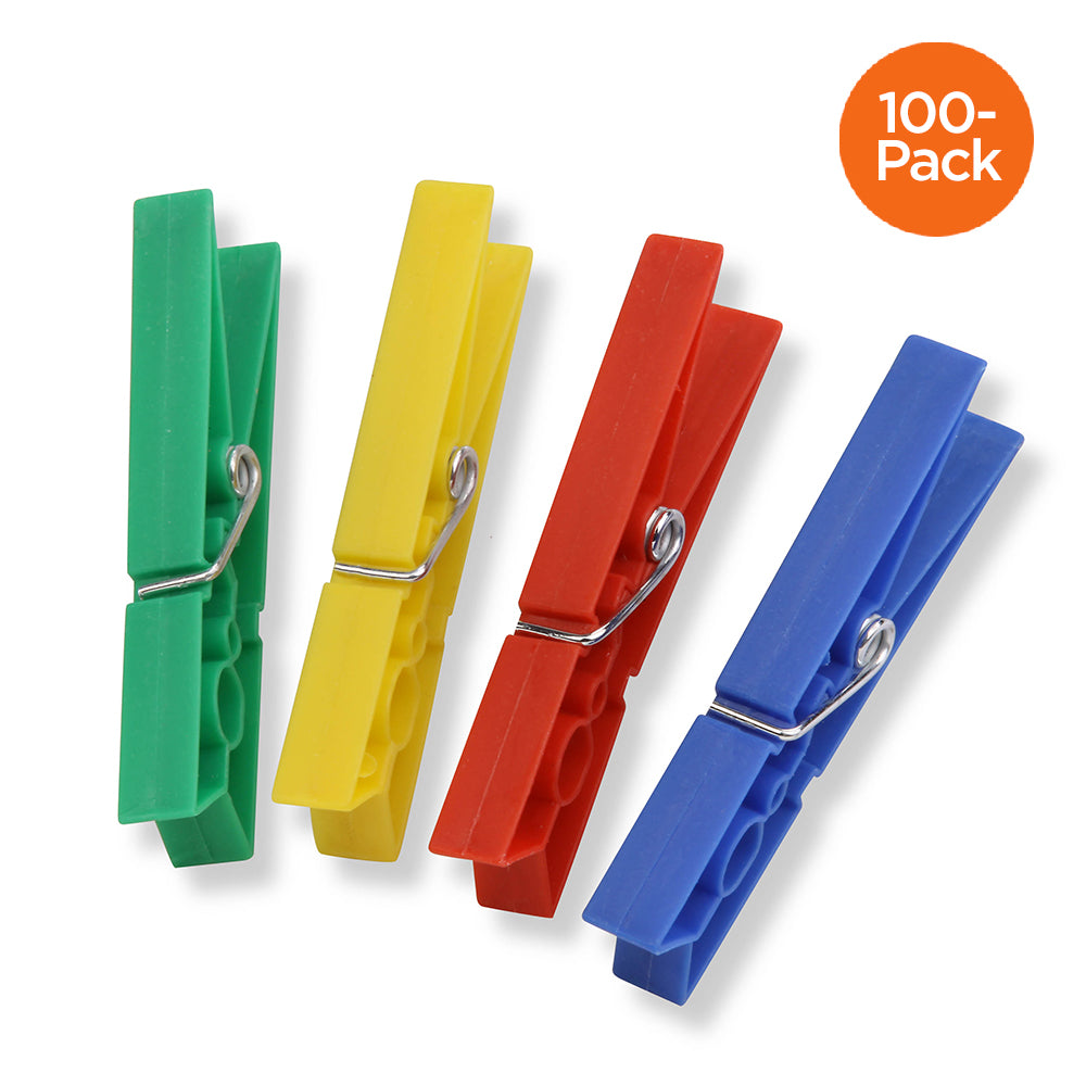 100 Pack Multi Color Plastic Clothespins