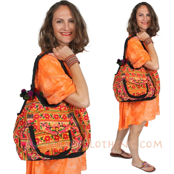 Embroidered Tote Bag Shoulder Strap Weekender - sunheartbohoclothing