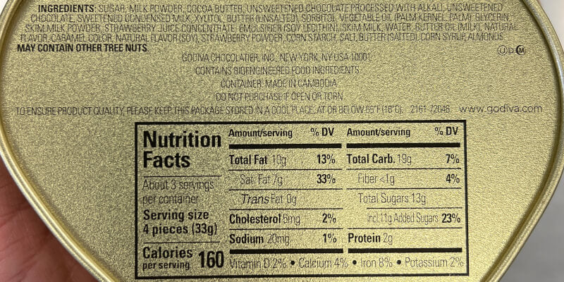 Godiva nutrition facts