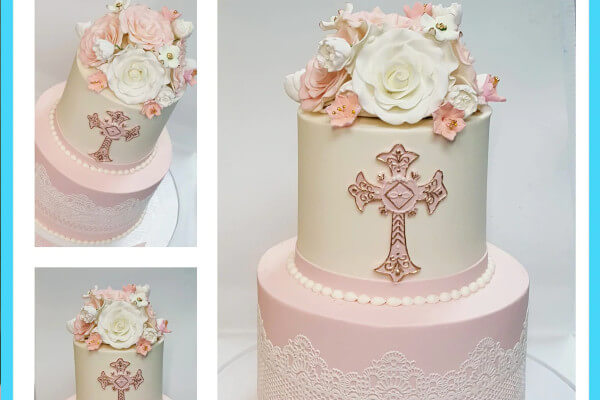 Lace & Roses 1st Holy Communion Cake