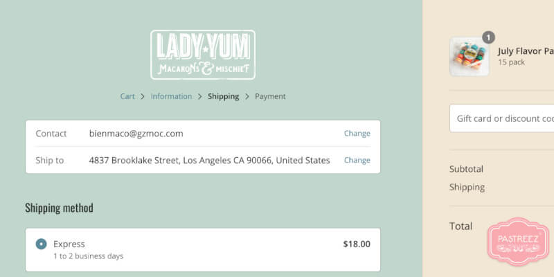 Lady Yum macarons shipping price