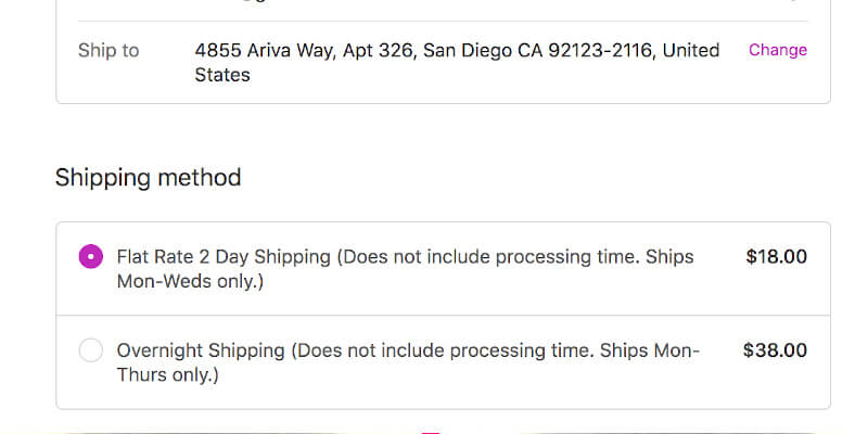 Shipping options from Dana's bakery