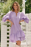 Bliss Long Sleeve Linen Dress - Lilac