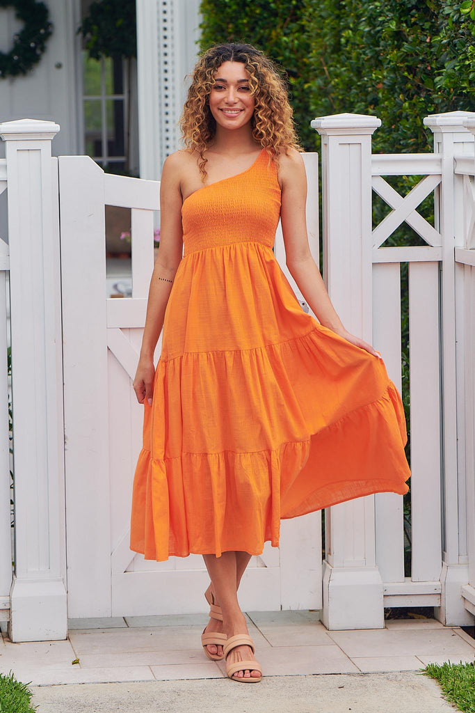 orange one shoulder dress zara