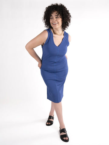 See ROSE Go chic and cool plus size clothing for curvy women wearing a plus size 14 - 28 blue tank dress