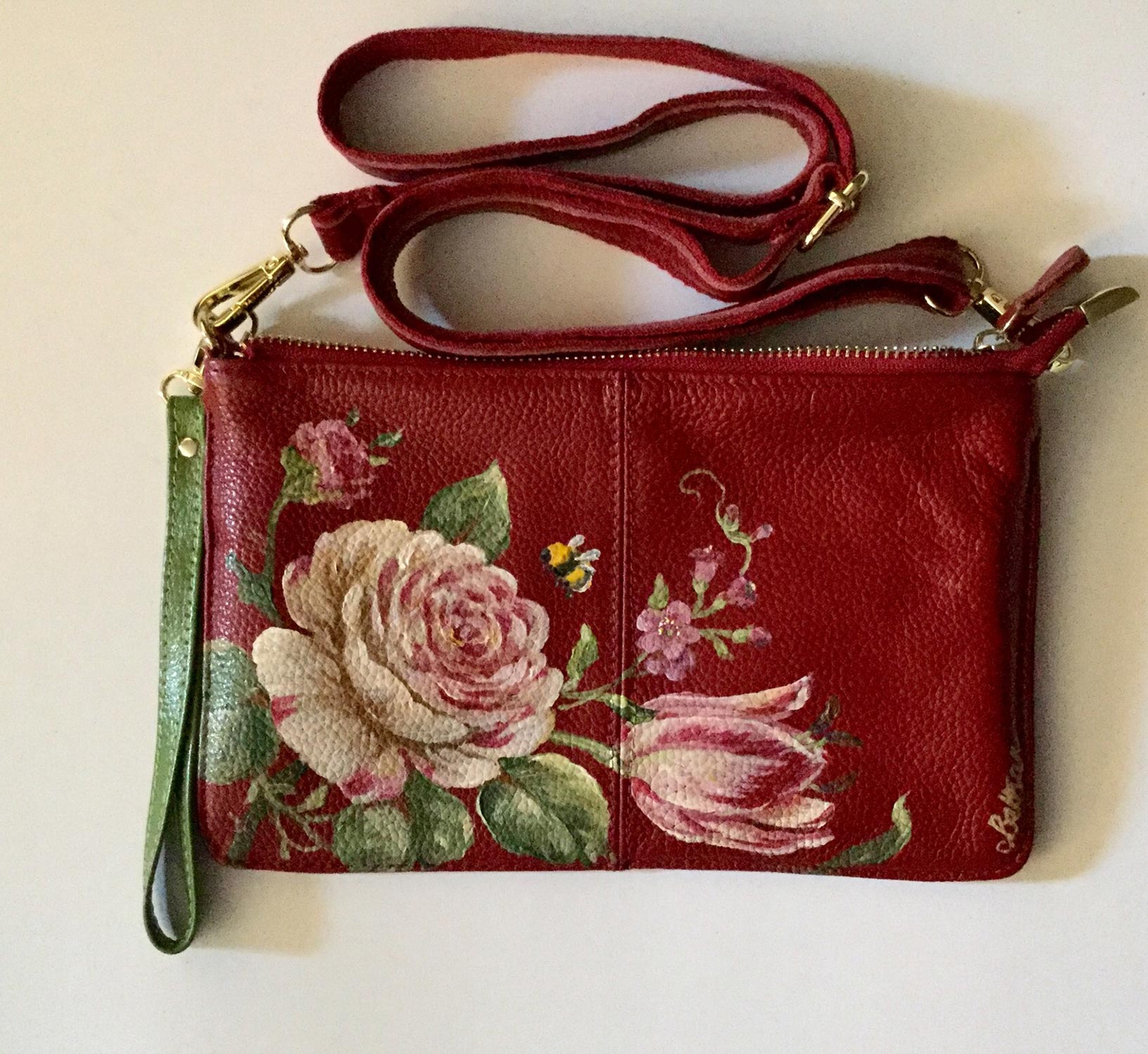 Hand-Painted Leather Cross Body Bag 