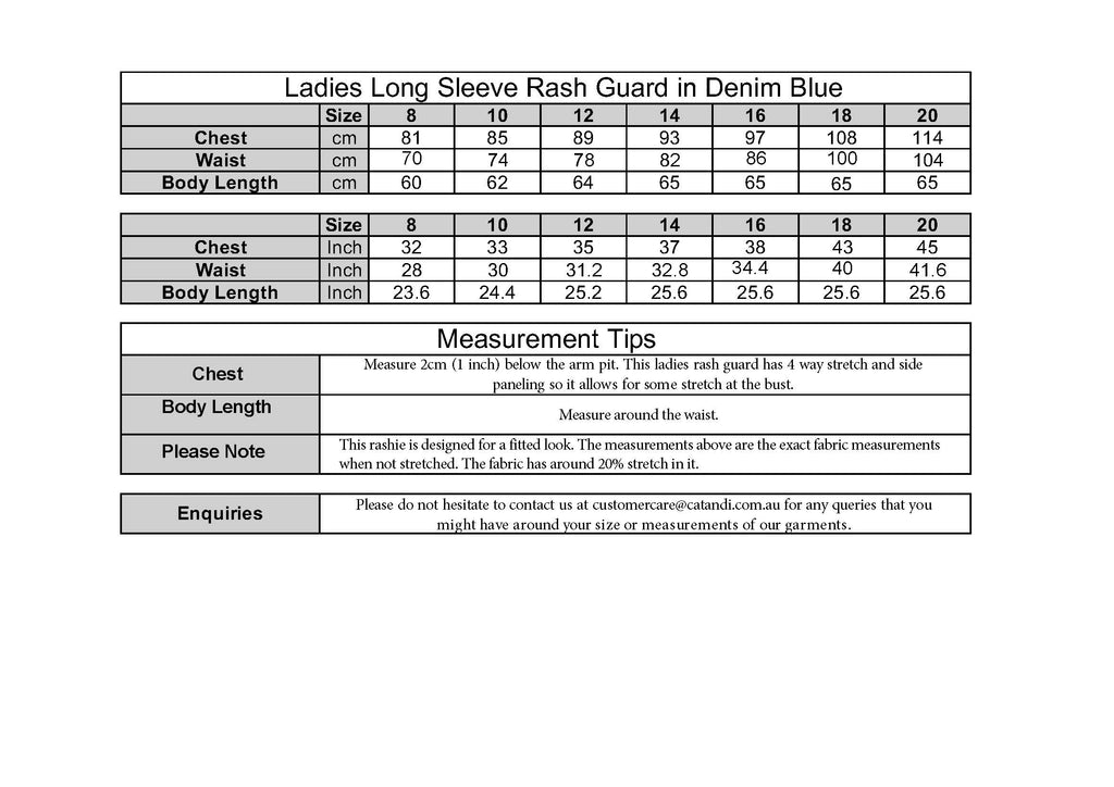 Size Chart Denim Blue Rashie - Cat & I