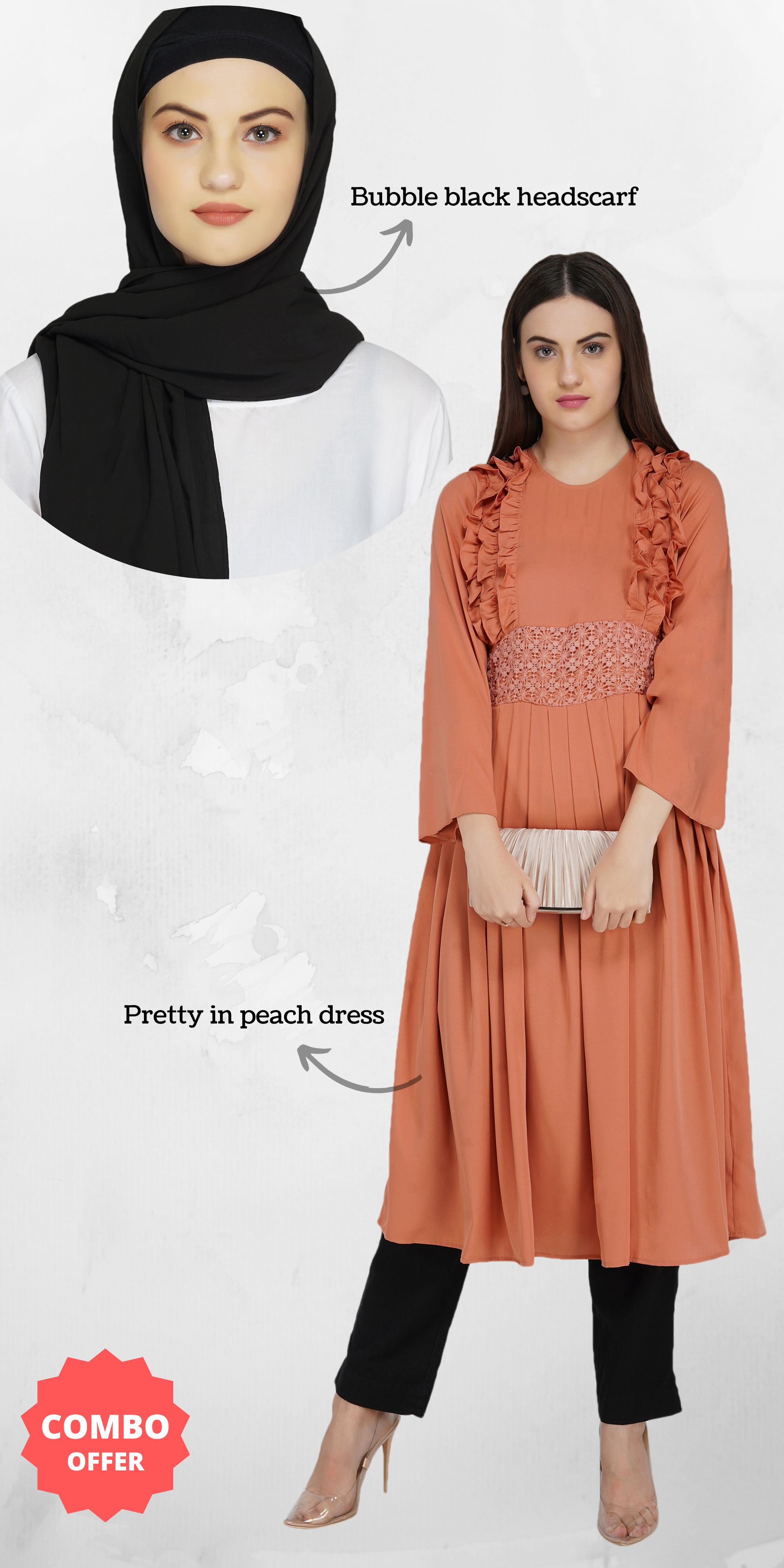 black and peach dress