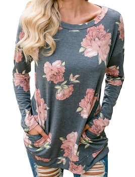 Grey Floral Patch Blouse