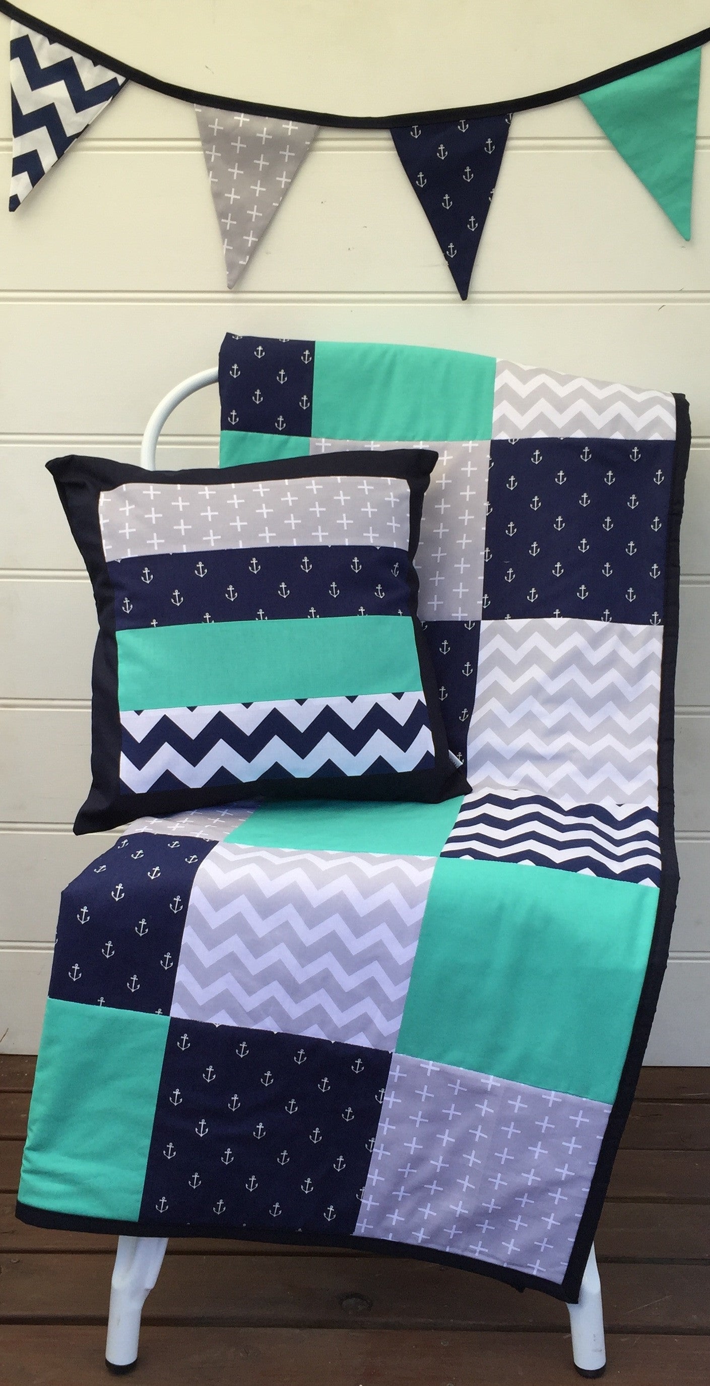 navy and teal quilt