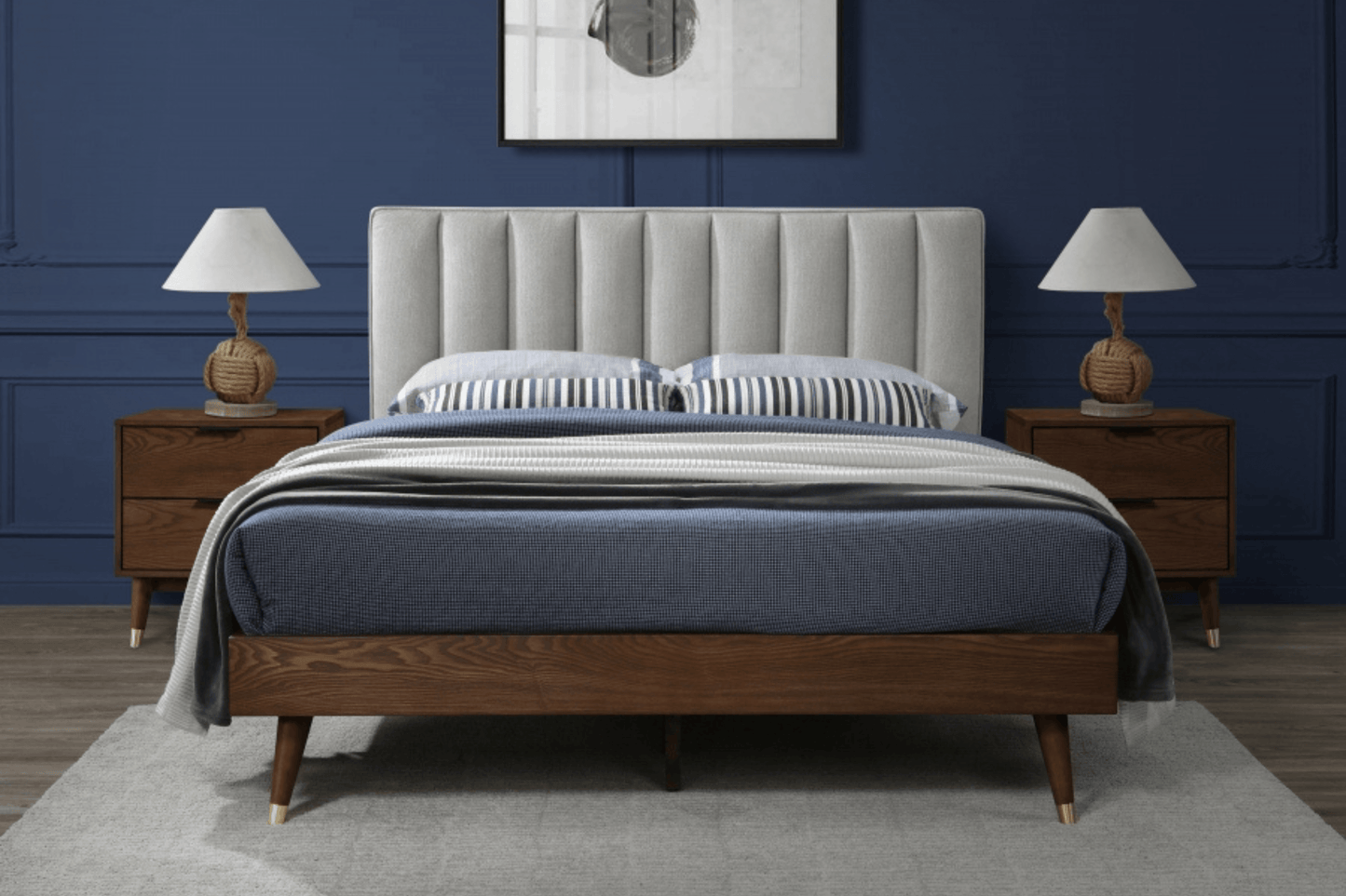 Vance Mid-Century Modern Polyester Linen Bed SKU: Vance - Venini Furniture 