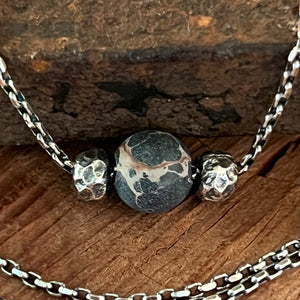 Floating Emperor Jasper Hammered Sterling Bead Necklace - Haloren Equestrian
