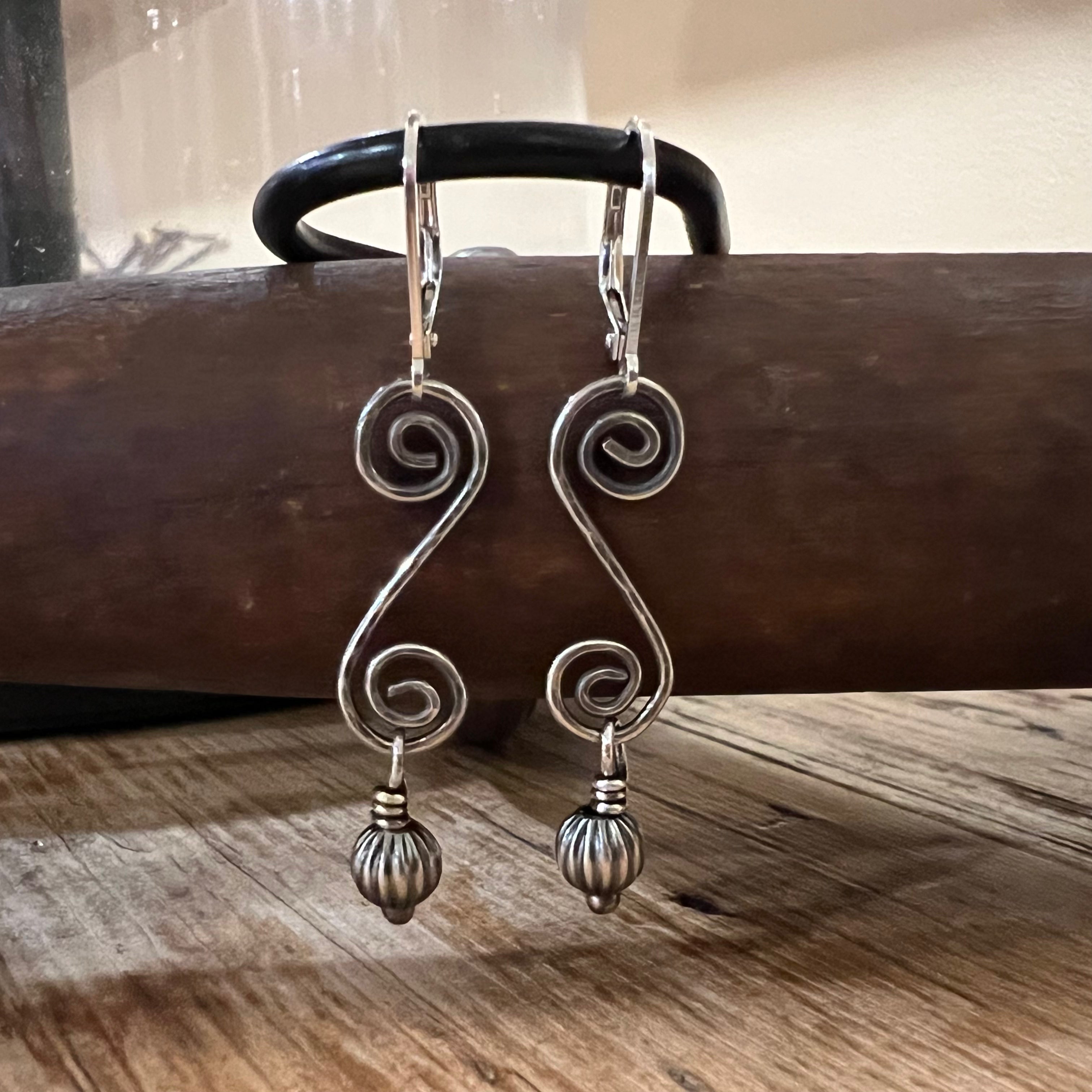 Sterling Scroll Navajo Pearl Earrings