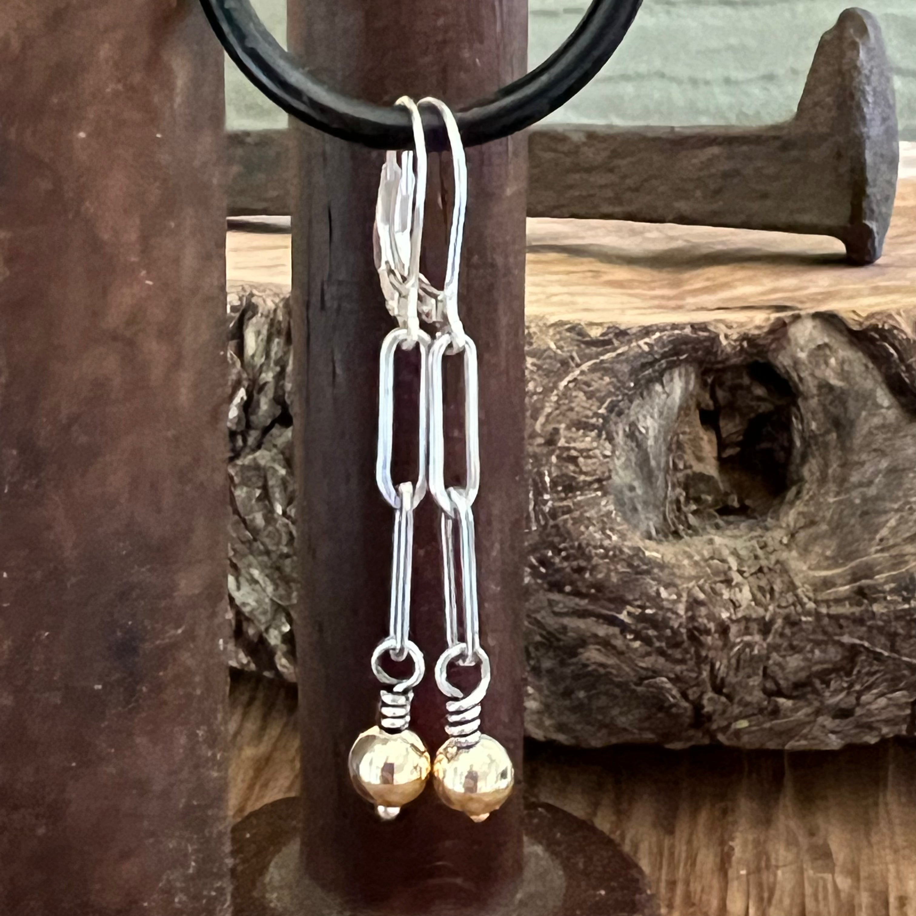 Sterling Paperclip Chain 14K Yellow Gold Earrings