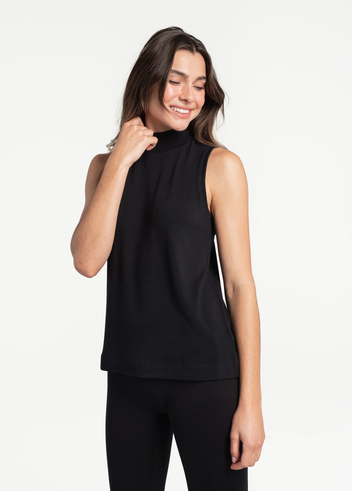 Black sleeveless mock neck clearance top