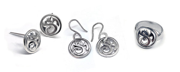 Annika Rutlin dragon jewellery silver earrings and ring