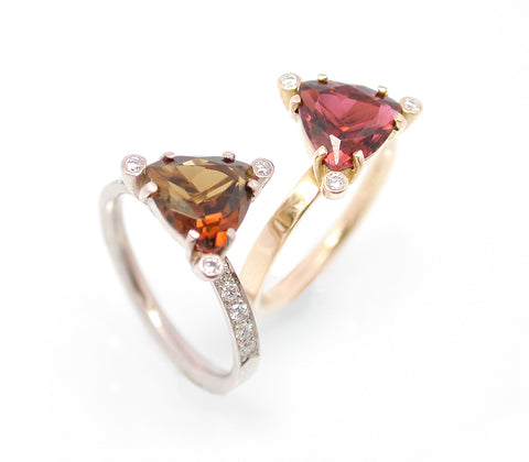 Isadore triangular gemstone gold diamond rings by annika rutlin