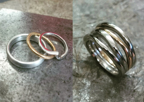 sentimental wedding rings joined to create a multi banded single ring with Annika Rutlin's jewellery upcycling service