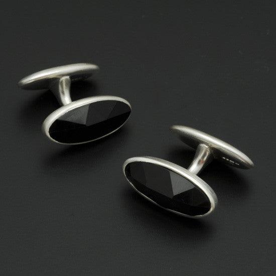BlackJack silver & black onyx gem cufflinks BJC61