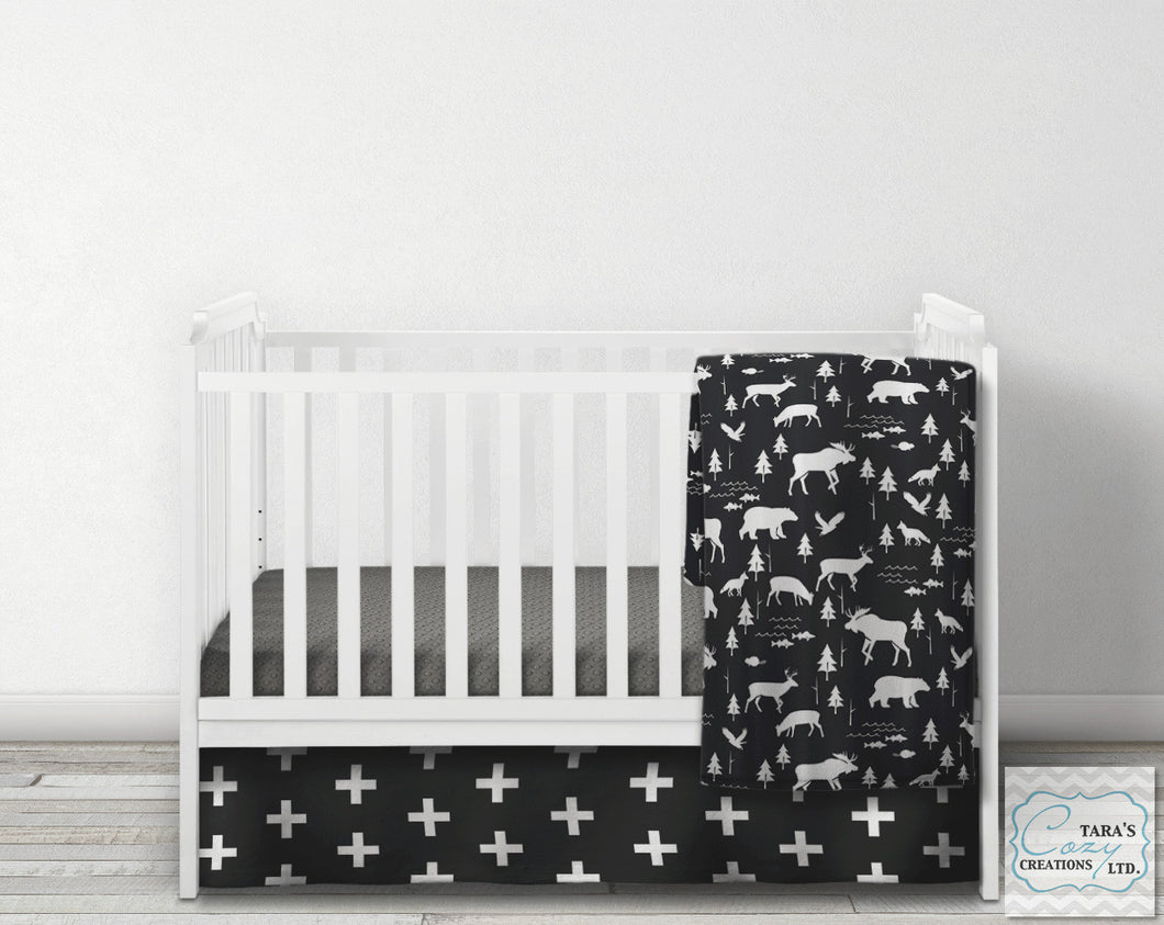 black and white crib skirt