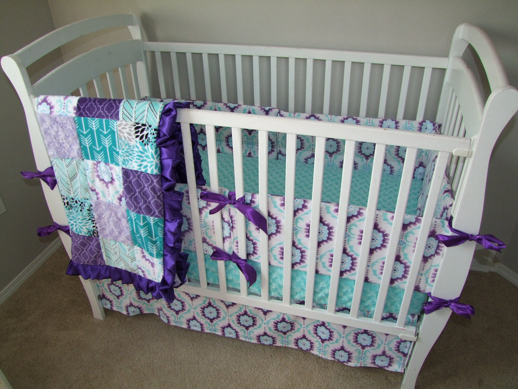 Purple Aqua Teal Nursery Crib Set You Choose Which Items Blanket Sk Tara S Cozy Creations Ltd