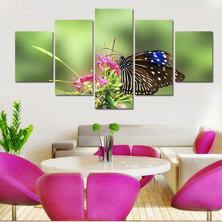 Framed 5  Piece  Beautiful Butterflies Canvas  Wall Art  Sets  