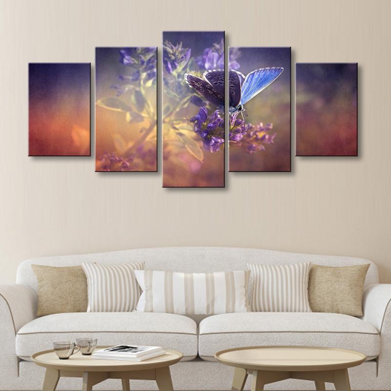 Framed 5  Piece  Butterfly Flowers Canvas  Wall Art  Sets  It 