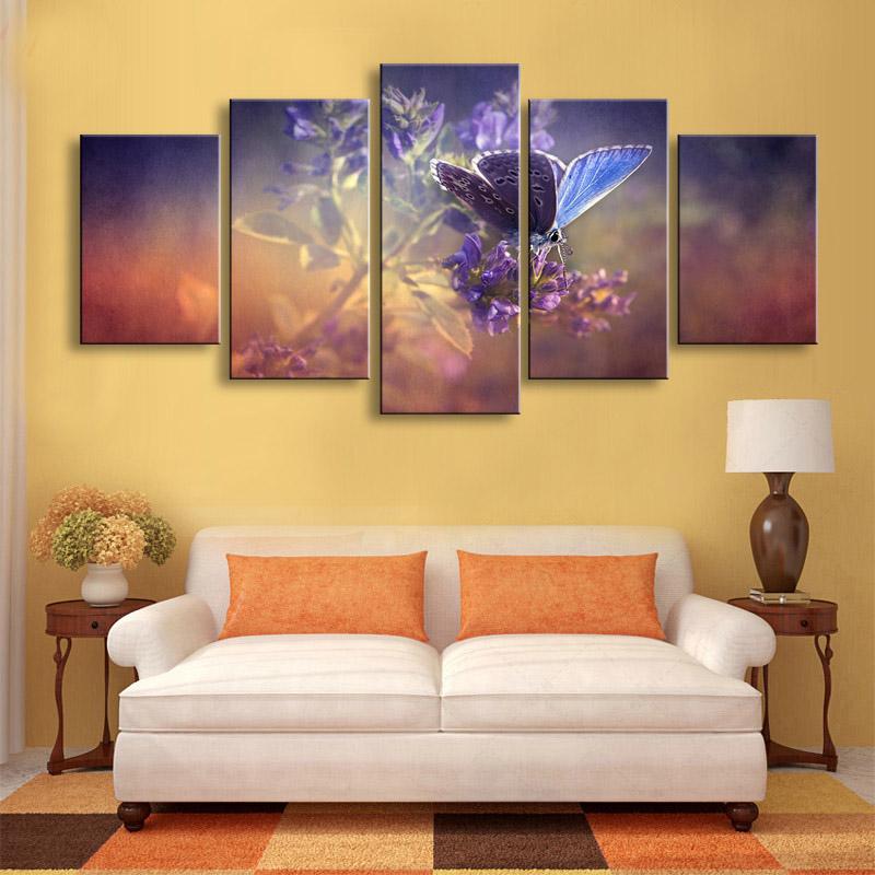 Framed 5  Piece  Butterfly Flowers Canvas  Wall Art  Sets  It 