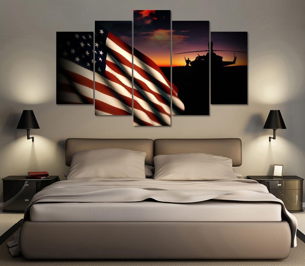 5 Panel American Flag With Helicopter Canvas Painting Wall Art Sale It Make Your Day