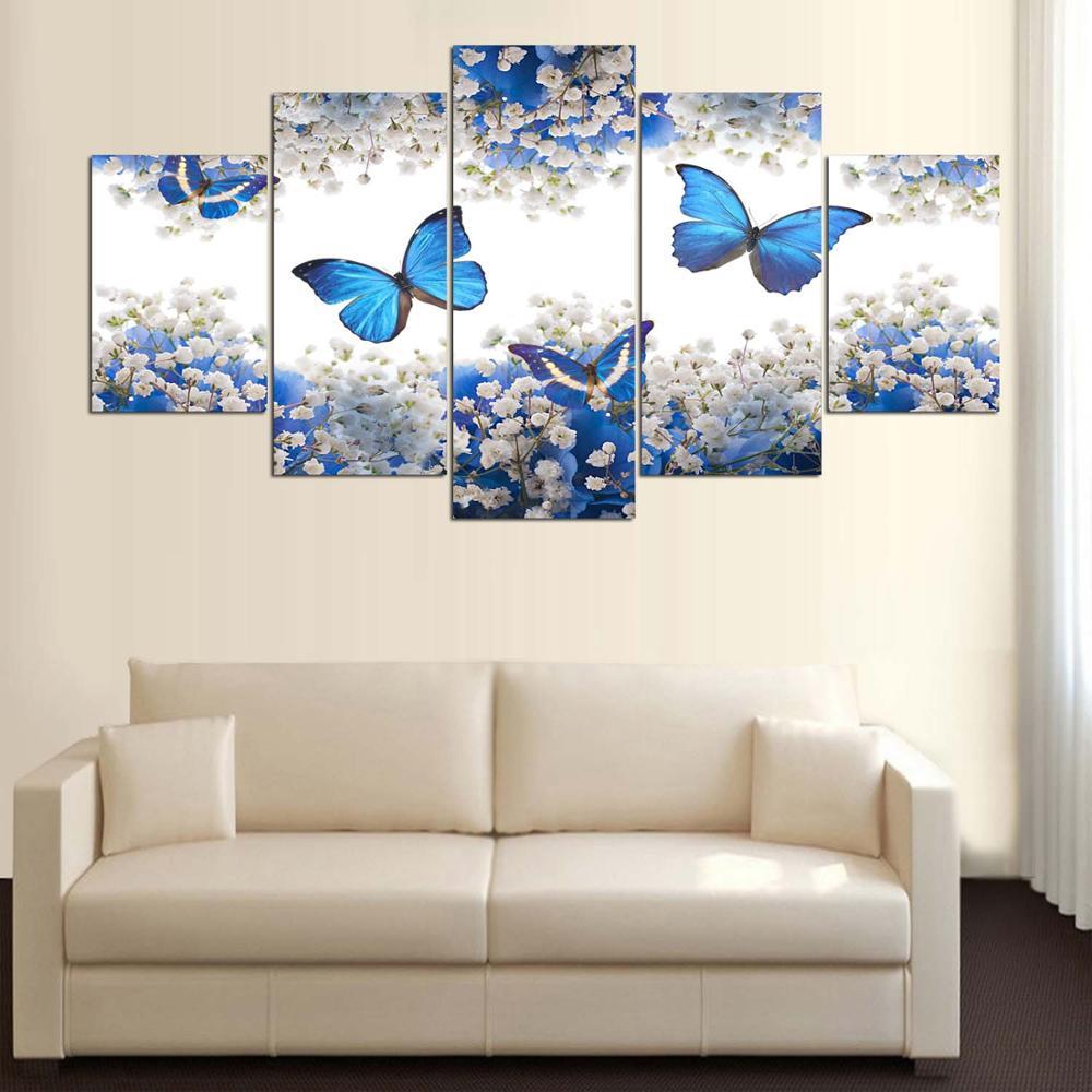 Framed 5  Piece  Blue Butterfly Canvas  Wall Art  Sets  It 